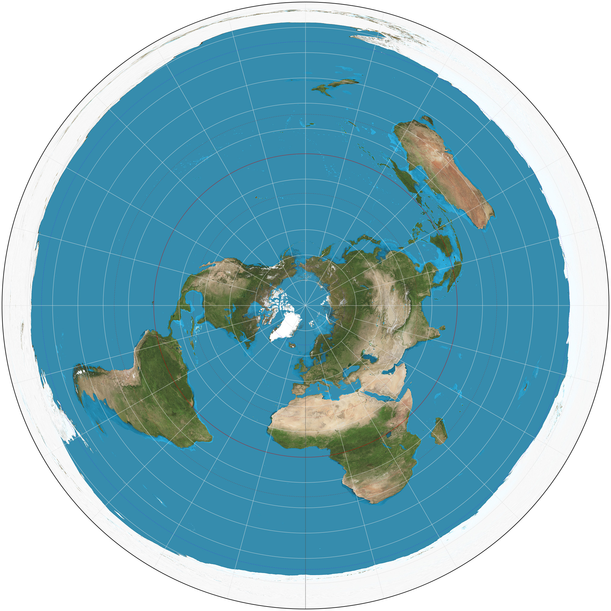 Mappa della Terra con la proiezione azimutale equidistante