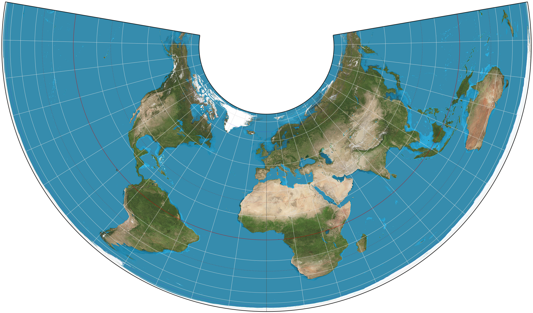 Mappa di una parte del'Emisfero Boreale con la proiezione di Albers