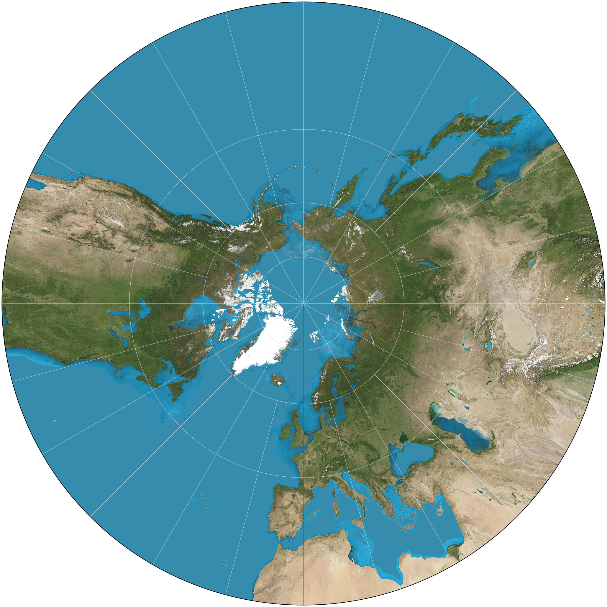 Mappa dell'emisfero Boreale con la proiezione gnomonica