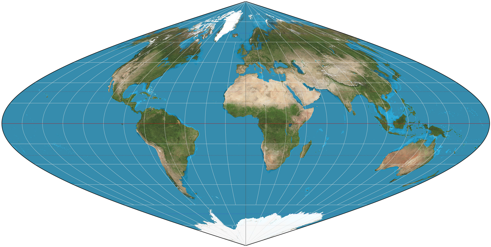 Mappa della Terra con la proiezione sinusoidale