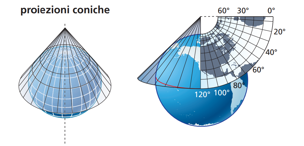 Proiezione del globo terrestre su un cono tangente la Terra